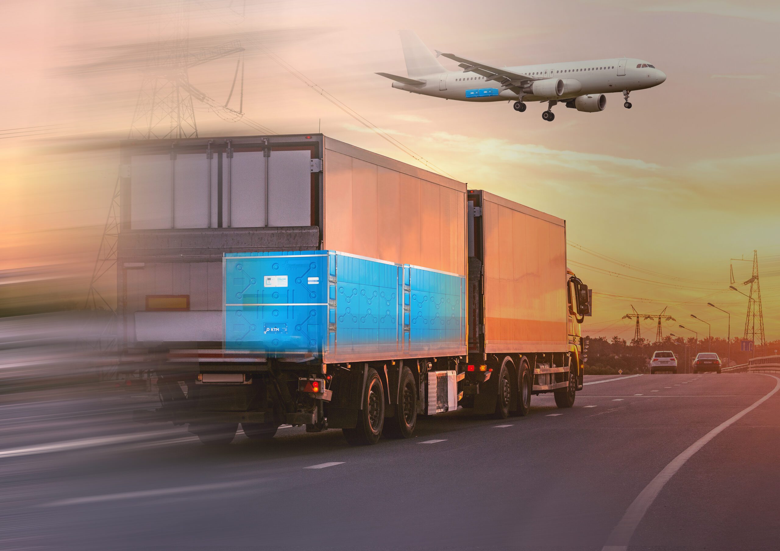 Tower at CPHI transporting containers via plane and lorry